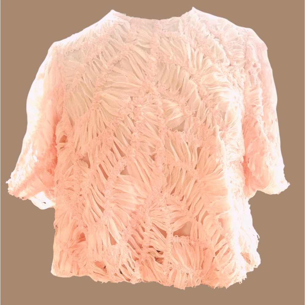 Japanese blouse textured soft pink blouse with ballon sleeves